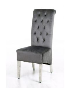 Sofia Grey Colour Chrome Leg Lion Knocker Dining Chair