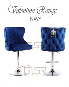 Valentino Navy Velvet Bar Stool